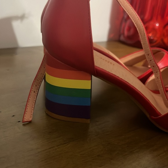 Modcloth Meeting Rainbow Red Ankle Strap Block Heel Sandals - Picture 5 of 6